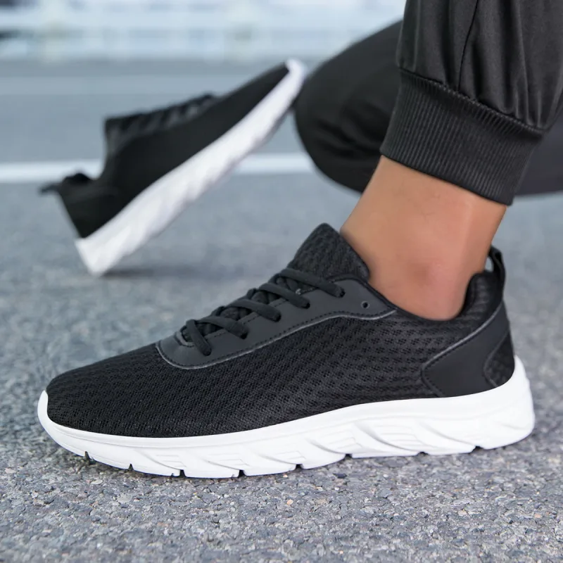 Zapatos atléticos negros sólidos para hombre, parte superior de malla hueca, suela ligera antideslizante, entrenamiento para trotar, calzado deportivo informal para viajes diarios al aire libre — image 9