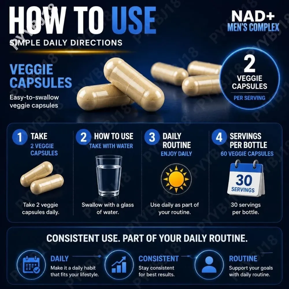 NAD+ Men's Complex Capsules 1000mg with CoQ10 Resveratrol Cellular Energy & Vitality Supplement Supports Muscle Health 60 Count — image 5