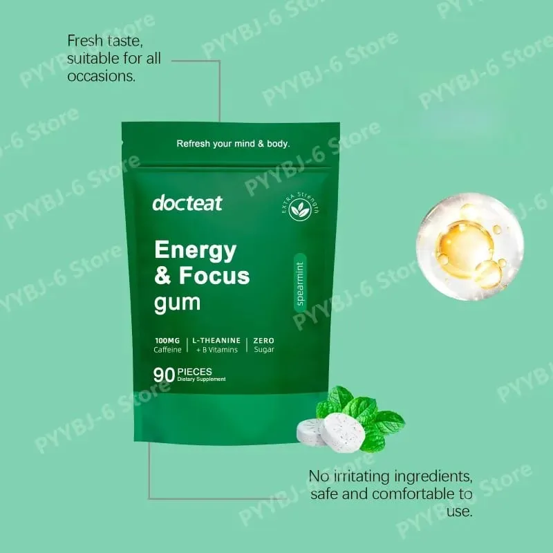 Energy & Focus Gum with Caffeine L-Theanine B Vitamins &Green Coffee Extract Sugar Free Dietary Supplement for Adults90 Pieces — image 5