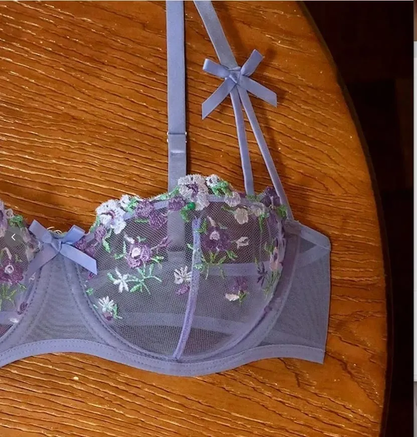 French-style floral embroidery lace lingerie set sexy and pure desire sheer bra support Valentine's Day party — image 3