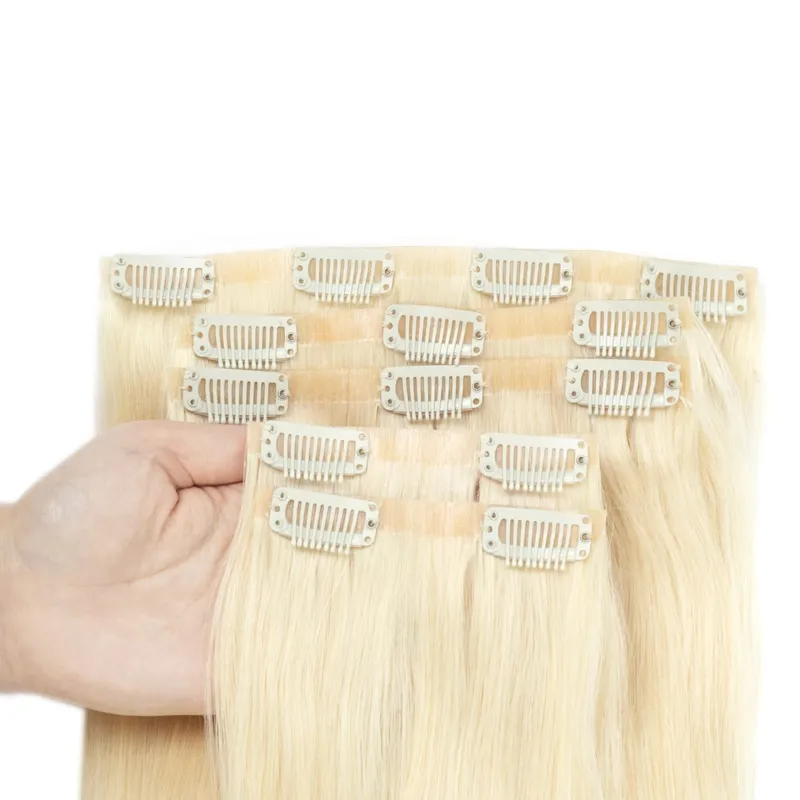 PU ไม่มีรอยต่อคลิปในส่วนขยายของผมธรรมชาติที่มองไม่เห็น PU เทป Weft คลิป Ins เครื่อง Remy 12-24 นิ้วคลิปที่มองไม่เห็น Ins 7PCS — image 12