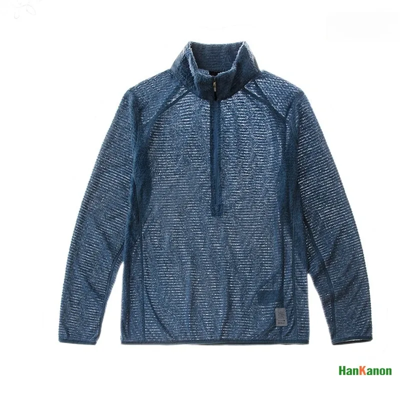 Men's Half-Zip Stand Collar Sweatshirt Versatile Air Fleece Base Layer for Outdoor Camping Hiking Cycling