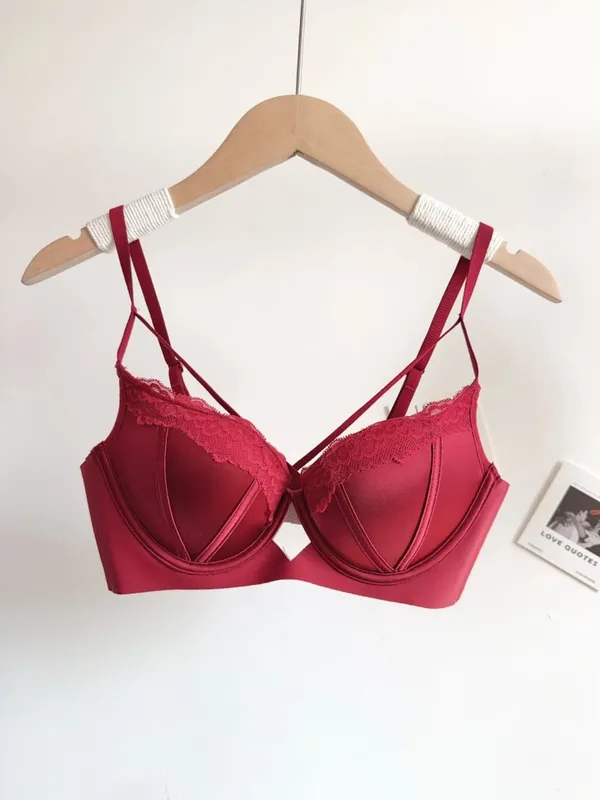 Women Sexy French Lace Push Up Bra Set Polka Dot Small Cup Shaping Sweet Lingerie Breathable Underwear Daily Dating Nightwear