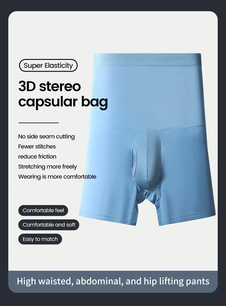 Sportunterwäsche für Herren: hoch taillierte, gürtelgeschwungene, große, verlängerte Shorts, die nicht an den Beinen scheuert, die Taille schützt und flach geschnitten ist — image 17