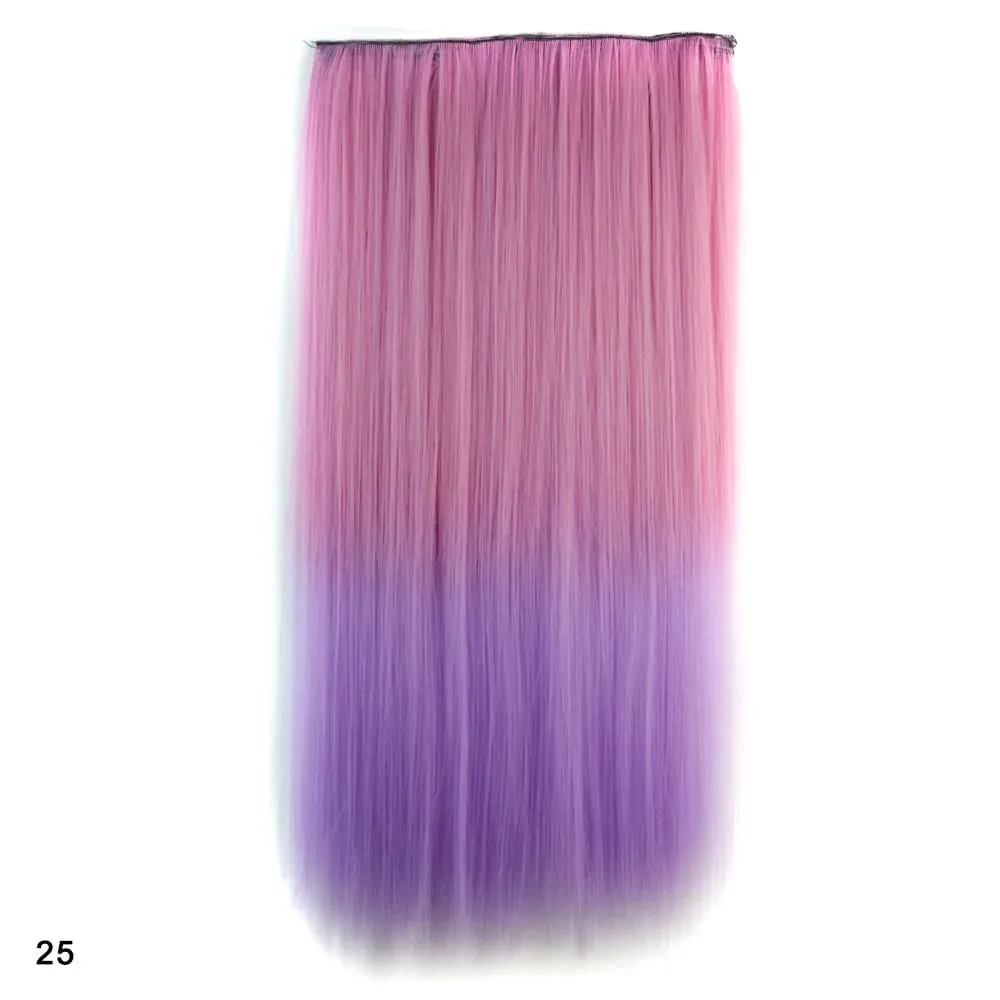 Zolin Straight Hair Clip In Hair Extension Rainbow Colorful Ombre Color One Piece With 5Clips Synthetic Cosplay Hairpieces — image 18