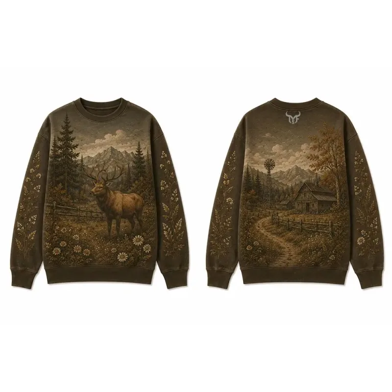 Vintage Wilderness Wildlife Graphic Crew Neck Sweatshirt Men Outdoor All Over Print Pullover Men's And Women's Casual Streetwear — image 4