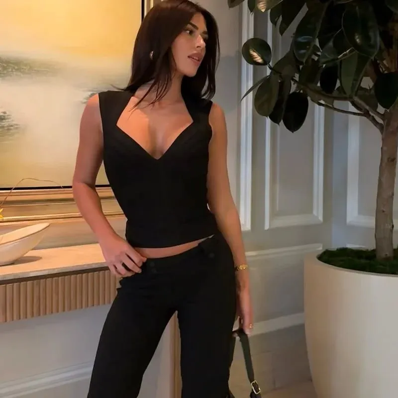 Stylish Solid Bandage Cami Top Striped Square Neck Sleeveless Bodycon Tight Vest Summer 2026 NEW Chic Vacation Party Streetwear — image 4