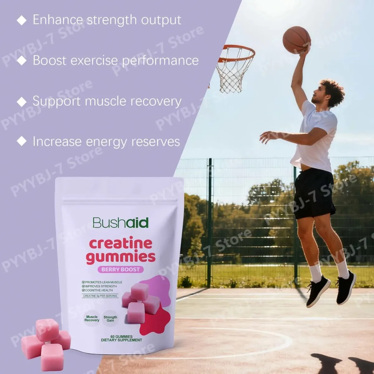 Berry Creatine Gummies Serving Monohydrate Chewable Supplement Easy Daily Intake Muscle Recovery Strength Support Muscle Growth