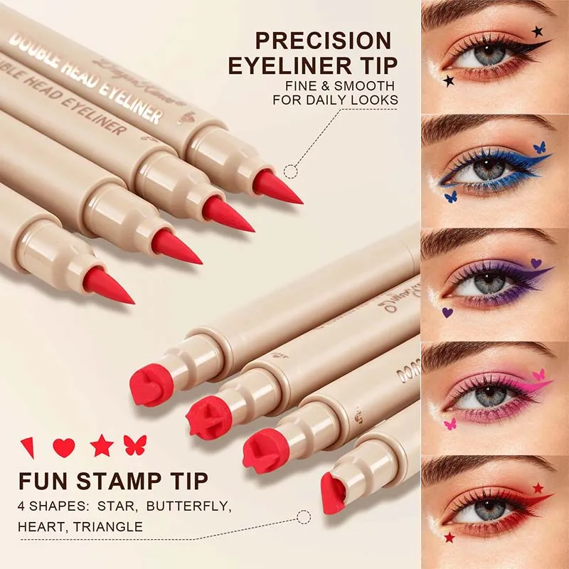 2-in-1-Eyeliner mit doppelseitigem Stempelsiegel, schnell trocknend, wasserfest und schweißfest, verwischt nicht leicht, bunter Augen-Make-up-Eyeliner