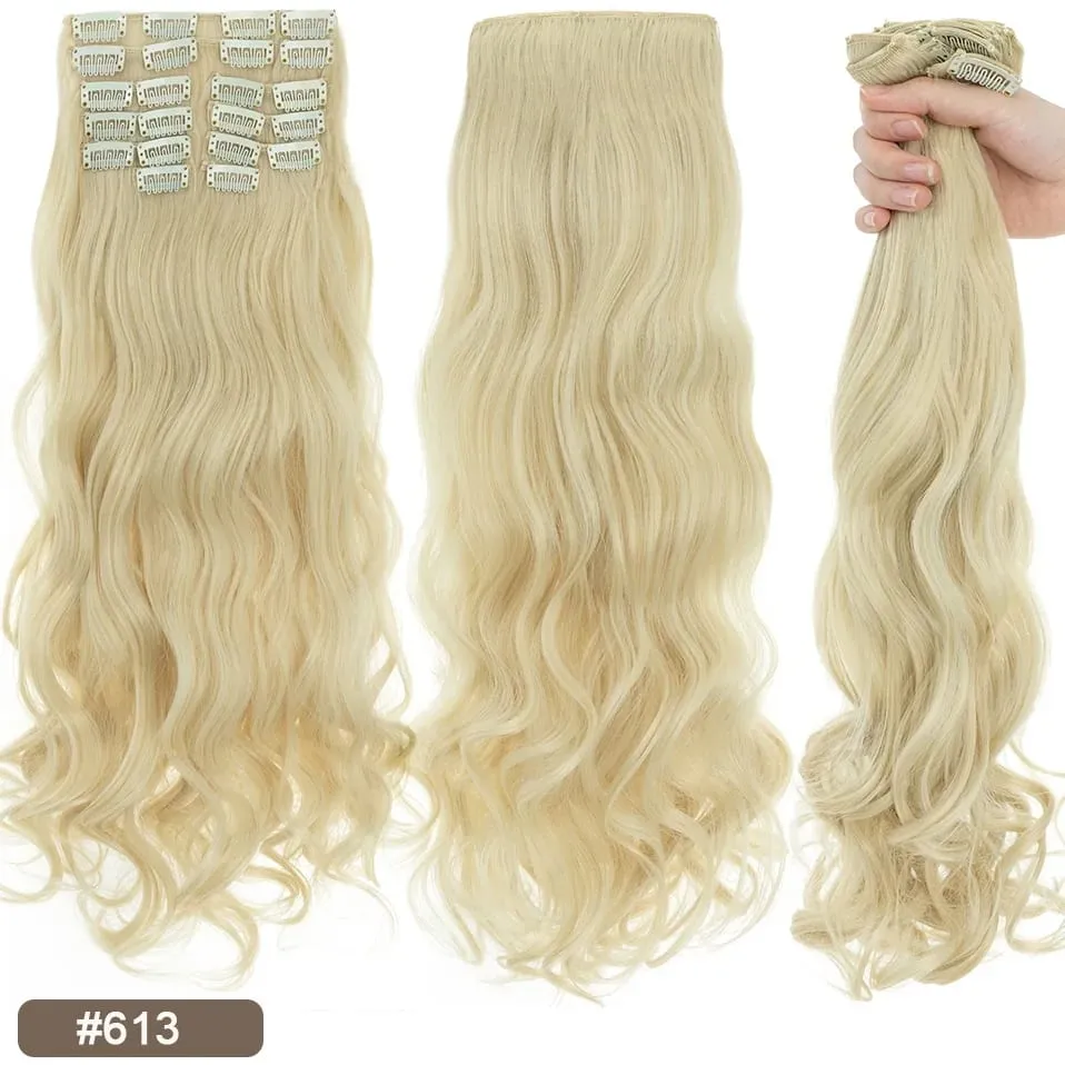 180g 12PCS Wavy Clip in Hair Extensions 22" Long Synthetic Thick Clip On Hair Extensions for Women Full Head Hairpiece — image 18