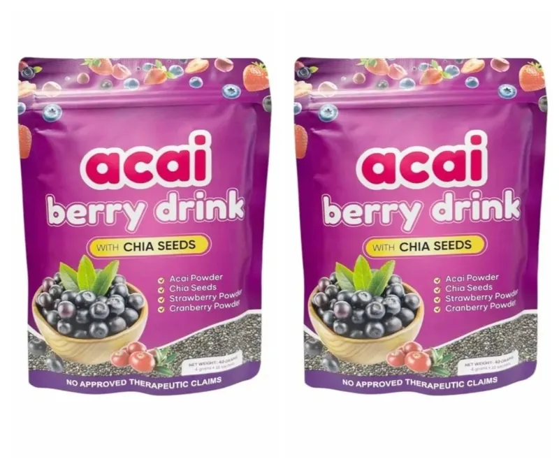 Acai Berry Drikkepulver med Chiafrø Jordbær Tranebær Til Antioxidant Daglig Wellness & Immunsystem Support Voksen 40g