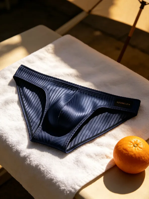 Mens Briefs Vertical Stripe Shiny Fabric U Convex Pouch Low Waist Elastic Waistband Breathable Male Underwear DP922 — image 4