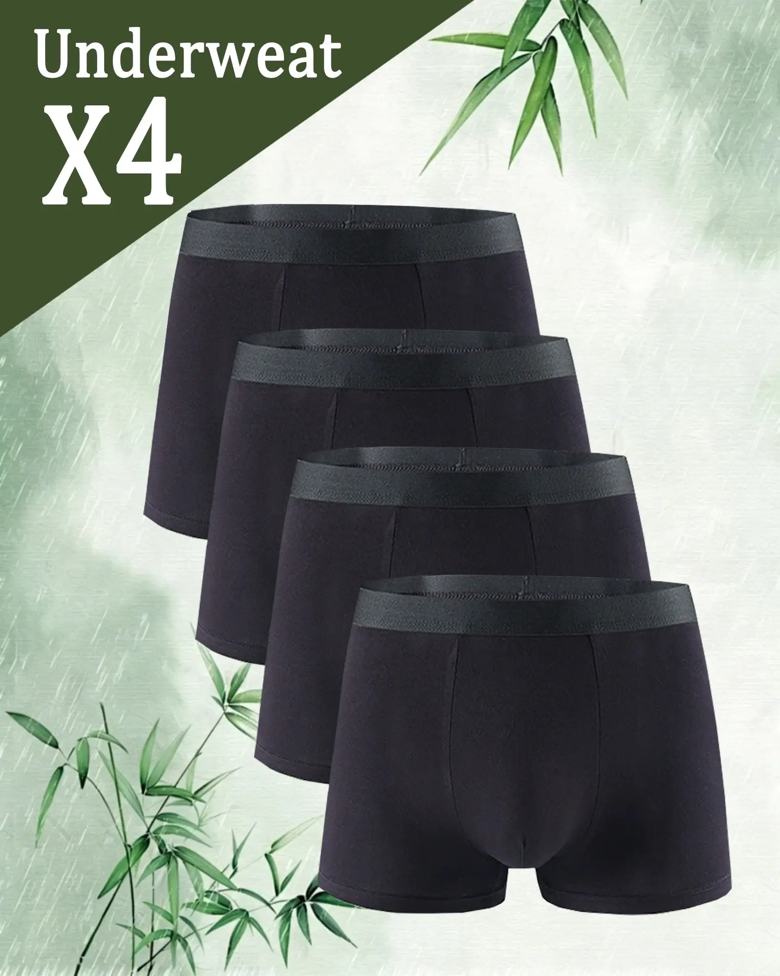 4Pcs Men's Bamboo Fiber Boxer Briefs Ultra Soft Breathable Elastic Waist Underwear Antibacterial Moisture-Wicking Underpants