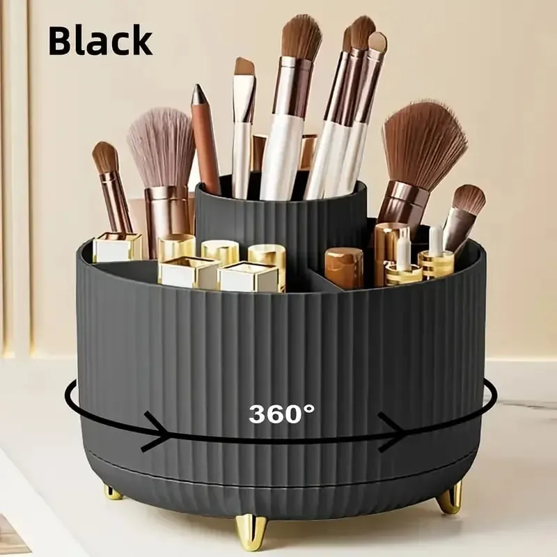 Otočný o 360°, 5 slotů, držák štětců na make-up Organizér Multifunkční úložný prostor na psací stůl Úložný prostor pro kosmetiku pro toaletní stolek v koupelně