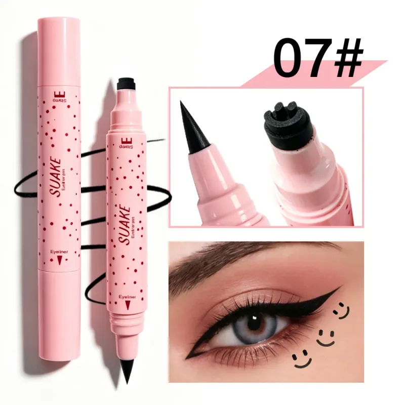 Pink Tube Star Heart Butterfly Stamp Liquid Eyeliner Dual-Ended Seal Stamp Eyeliner Pen 2in1 Quick-drying Black Eye Liner Makeup