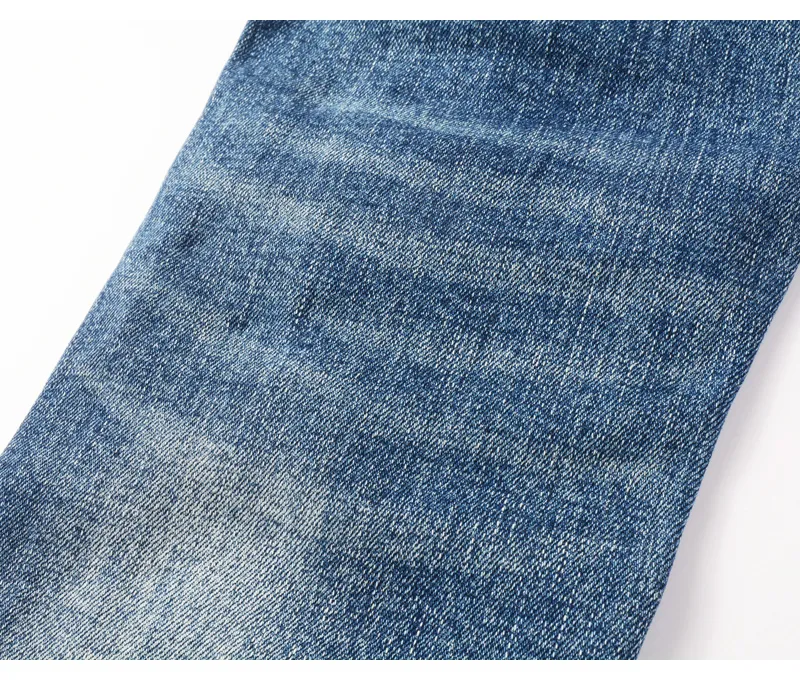 Fashionable New Men's Retro Blue Jeans With Pleated Elastic Perforated Blue Leather Patch Tight Tapered Pants Y2K — image 6