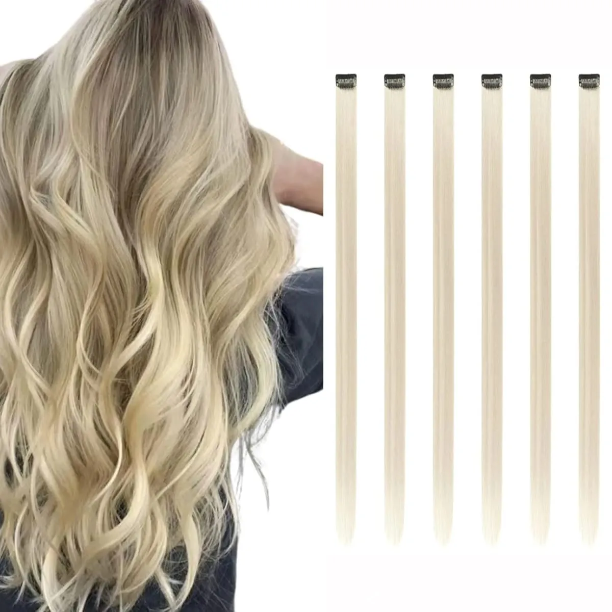 Synthetic 1-6pc Colored Hair Extensions Clip in Colorful Hair Extensions Rainbow Hair Extensions for Women Girls Hair Extensions — image 20