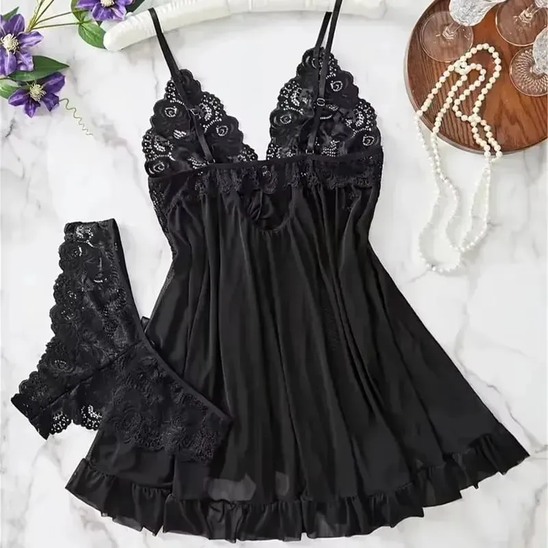 Red Sexy Lingerie Erotic Underwear Sets Transparent Porno Lace Bra And Panty Set Lingerie Women Hot Sleepwear Babydoll Dress — image 4