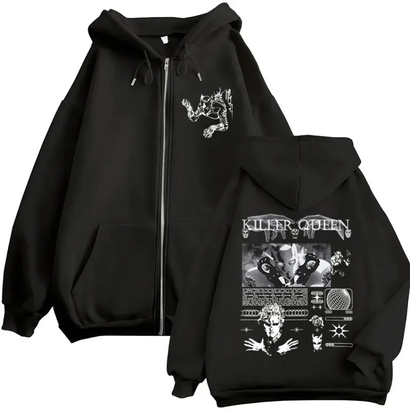 Anime Jojo Bizarre Adventure Killer Queen Zipper Hoodies Men's Women Clothing Fashion Hip Hop Zip Up Long Sleeves Pullovers Coat — image 1