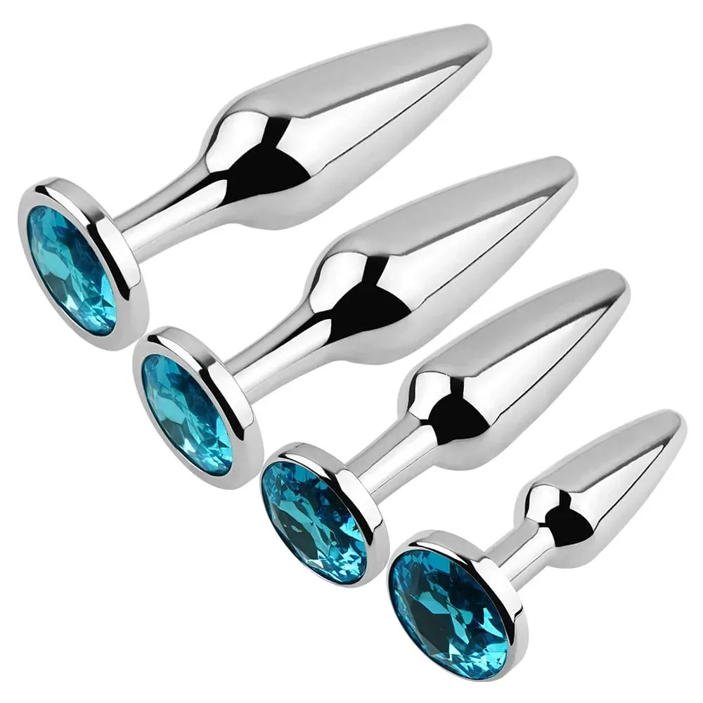 Lake Blue Gem Silver Metal Anal Plug Set by Dream Vibe Anal Trainer Kit Prostate Sex Toy Unisex Couple Backdoor Intimate Gift — image 1