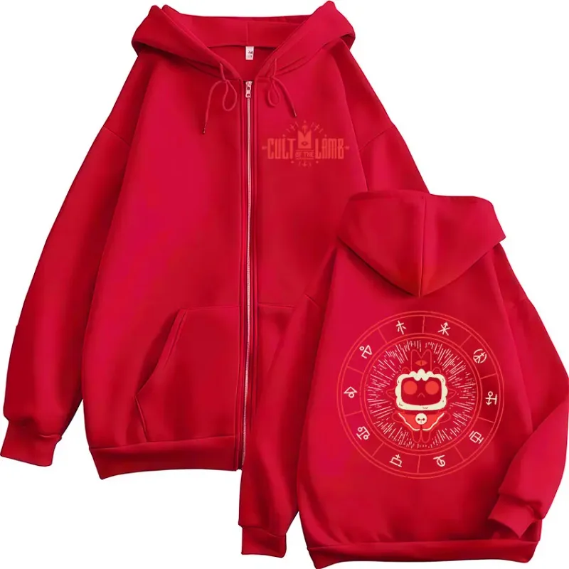 2026 Game Cult of The Lamb Zipper Hoodie Men Women Vintage Long Sleeve Fashion Jacket Sweatshirt Fleece Coats Oversized Hoodies — image 5