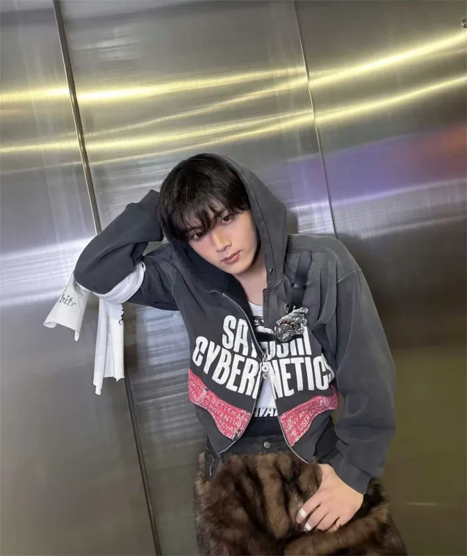 Street Brand 26SS“Cybernetics" Distressed Washed Old Zipper Cotton Winter High-Street Hoodies Sweater For Men — image 4