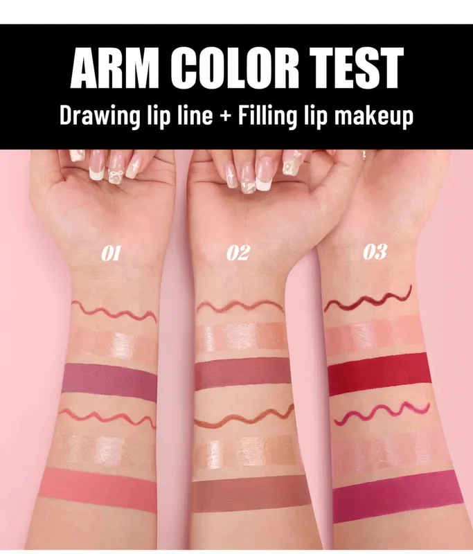 Set Riasan Bibir 6 Buah Lipstik Cair Matte Tahan Air Lip Gloss dan Lip Liner Sangat Berpigmen dan Mudah Diaplikasikan
