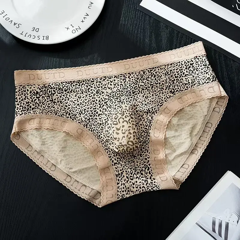 Men's French Lace Briefs Sexy 3D U Convex Pouch Underpant Summer Thin Ice Silk Breathable Underwear Low-rise See Through Panties — image 4