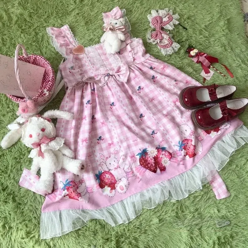 Gaun Lolita Jepang Gaun Jsk Kelinci Stroberi Anak Perempuan Gaun Cosplay 2026 Lucu Tanpa Lengan Harajuku Wanita — image 6