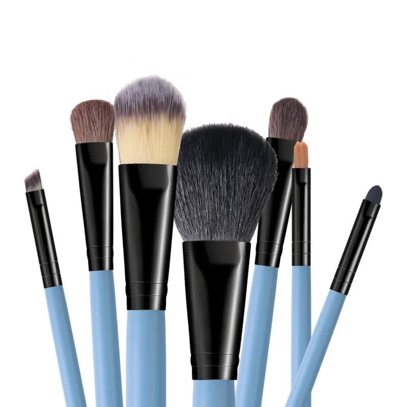 7 Pcs Pink Makeup Brush Set With Leather Case Foundation Blush Eyeshadow Brushes Portable Cosmetic Make‑up Tools Kit