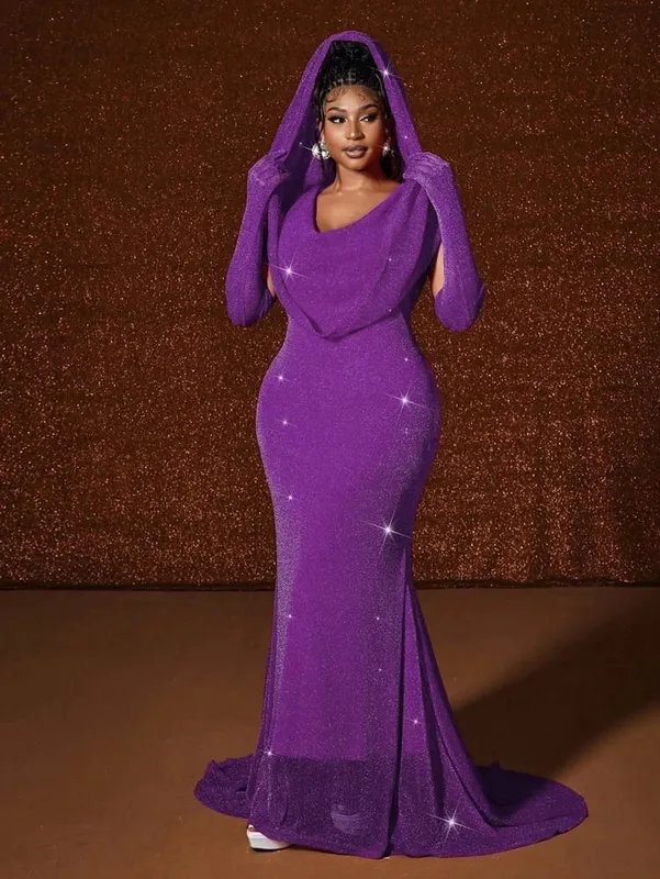 Plus Size Hat Sexy Waistband Hot Gold Fish Tail Swing Long Solid Colour Fishtail Slim Package Hip Dress Hooded — image 12