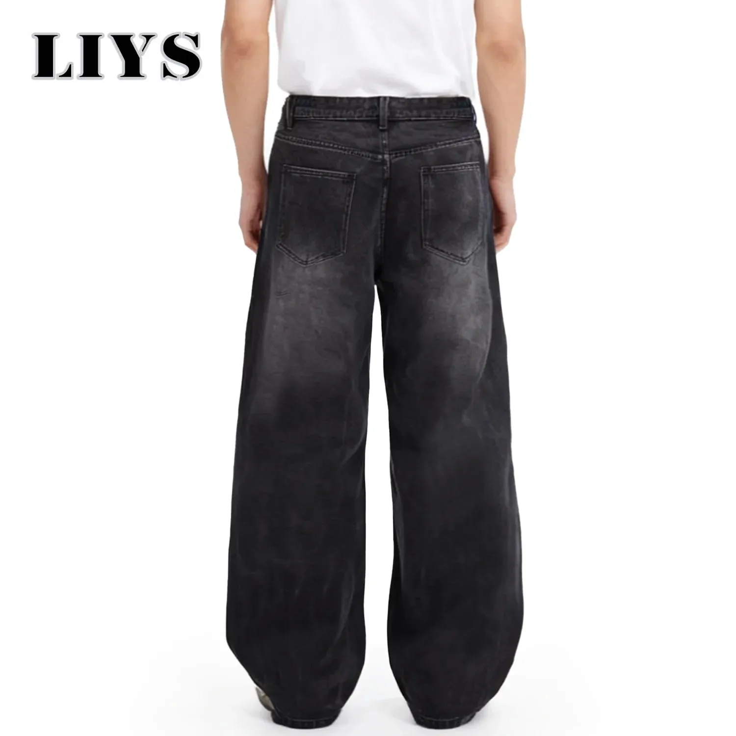 Four Season Men's Jeans Korean Version Student Casual Pant American Retro Gray Black Loose Wide Leg Jean Baggy Men's Denim Pants — image 6