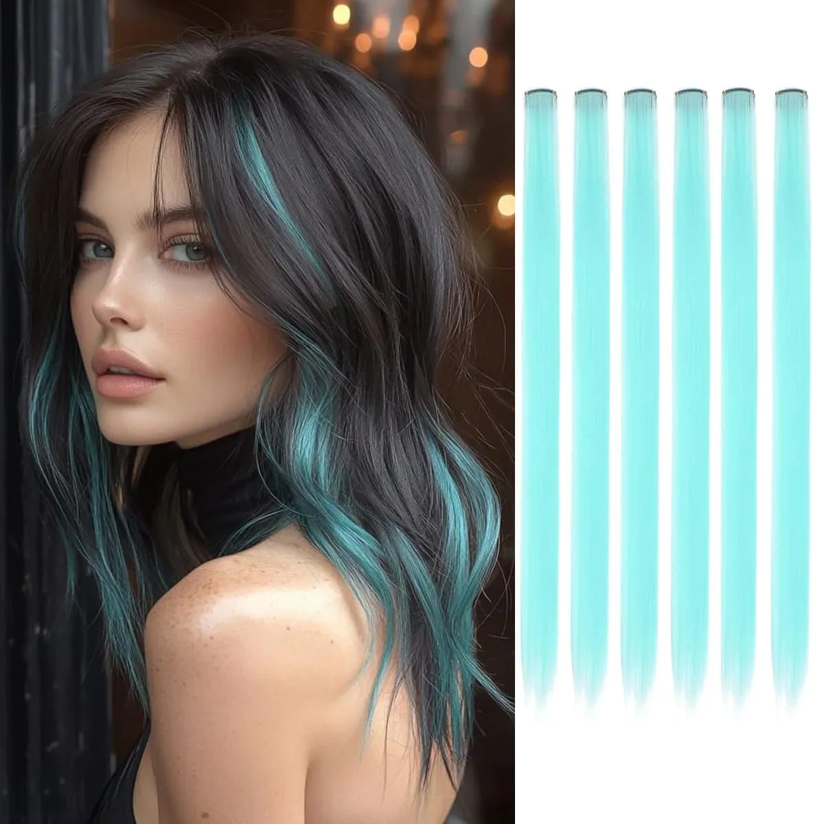 Synthetic 1-6pc Colored Hair Extensions Clip in Colorful Hair Extensions Rainbow Hair Extensions for Women Girls Hair Extensions — image 17