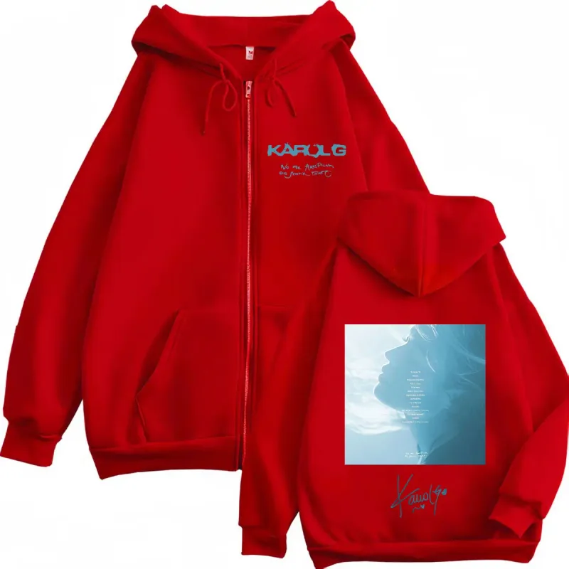 Karol G Album No Me Arrepiento De Sentir Tanto 2026 Zipper Hoodie Men Women Vintage Fashion Sweatshirts Casual Zip Up Jacket