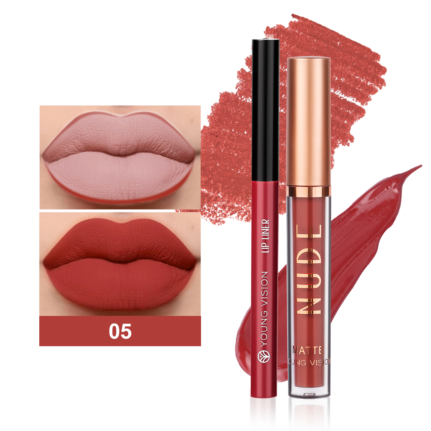 Set di matite per labbra colorate opache a lunga durata a 2 colori, liner per labbra ruotabile, anti-sudore, antiaderente, per labbra, con tazza antiaderente