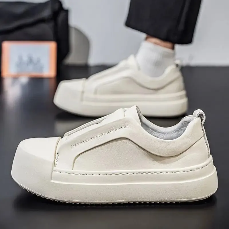Retro brązowe buty męskie ze skóry PU lekka platforma z gumką codzienne trampki modne buty do chodzenia po ulicy wysokiej jakości — image 8