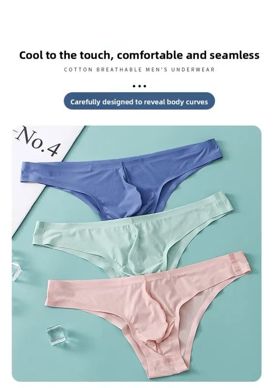 Intimo da uomo a triangolo piccolo a mezza anca a vita bassa sexy da uomo giovane slip senza cuciture in seta di ghiaccio mutandine estive leggere e traspiranti — image 6