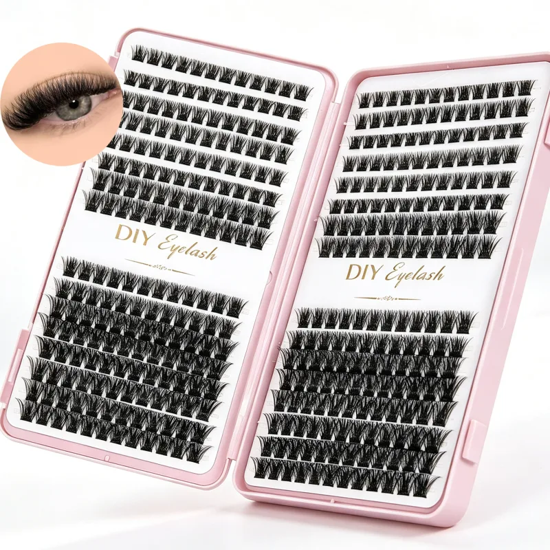 DIY Fluffy Individual Eyelash Clusters D Curl Mixed Length Segmented False Lashes Reusable Lash Book for Eye Makeup