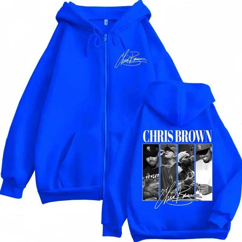 Rapper Chris Brown Graphic Zipper Hoodies Men Women Vintage Fashion Zip Up Pullovers Harajuku Hip Hop Long Sleeve Sweatshirts — image 6