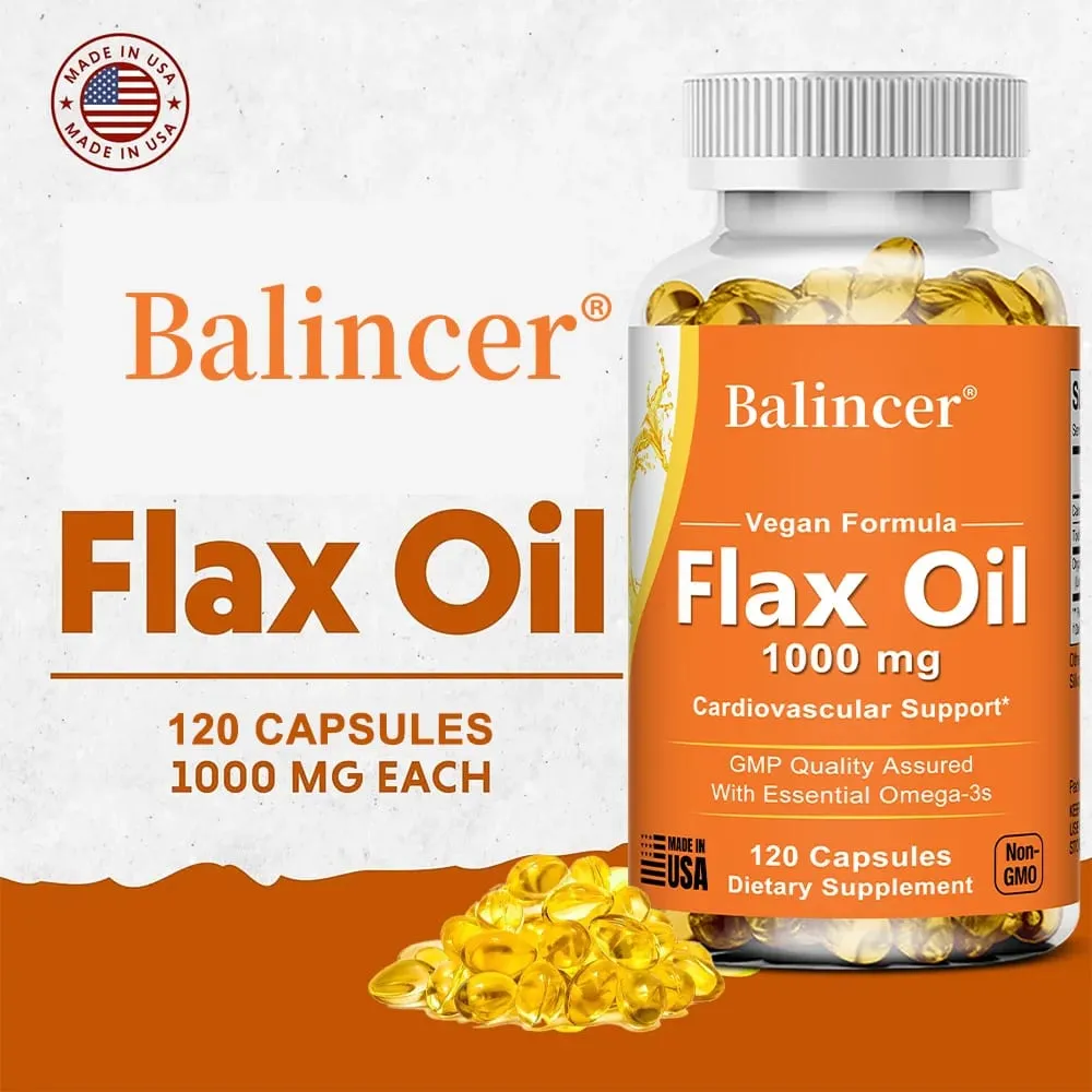 Flaxseed Oil 1000mg + Omega-3 Capsules Plant-Based Omega 3-6-9 Heart Brain Eye Joint Skin Immune & Cardiovascular Support — image 5