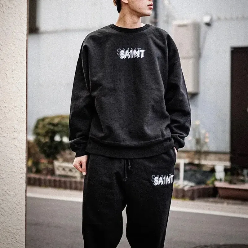 Autumn Winter Classic Overlapping Logo Print Saint Sweatshirts Men Women Couple Colorful Letters Graffiti Washed Black Pullovers — image 44
