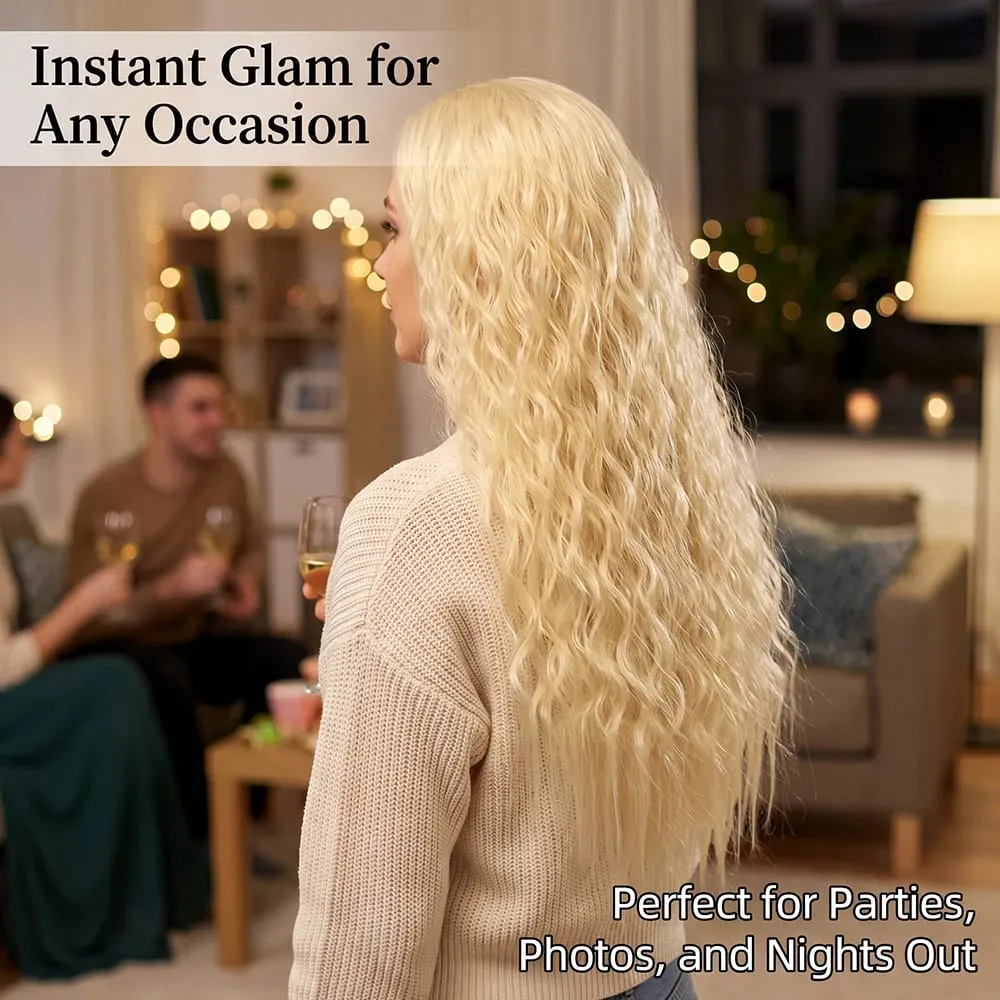 22" 1 Piece Light Blonde Corn Wave Clip In Hair Extensions Thick Full Head Synthetic Hairpiece for Women Natural Heat Resistant