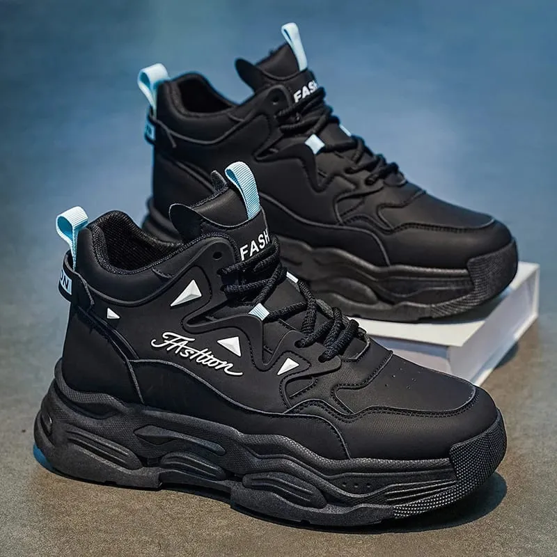 Men's shoes 2026 new leather waterproof casual men's sports shoes running height increasing outdoor dad shoes