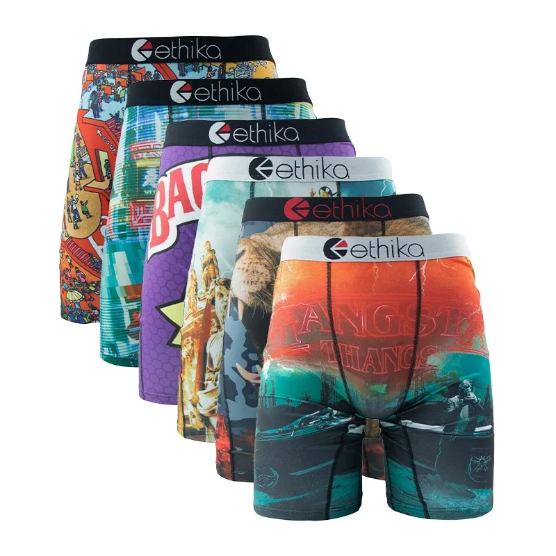 6Pcs Men Underwear Boxer Breathable Mesh Crotch Man Underpants Plus Size Print Mens Panties Trunks Sexy Men's Boxershorts