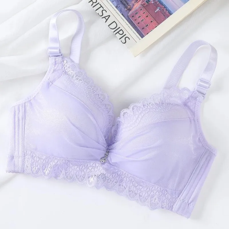 Ultra-Thick 8cm Push up Bra Lace Gathered Wireless Full Coverage Lingerie Side Support for A/B Cup Women
