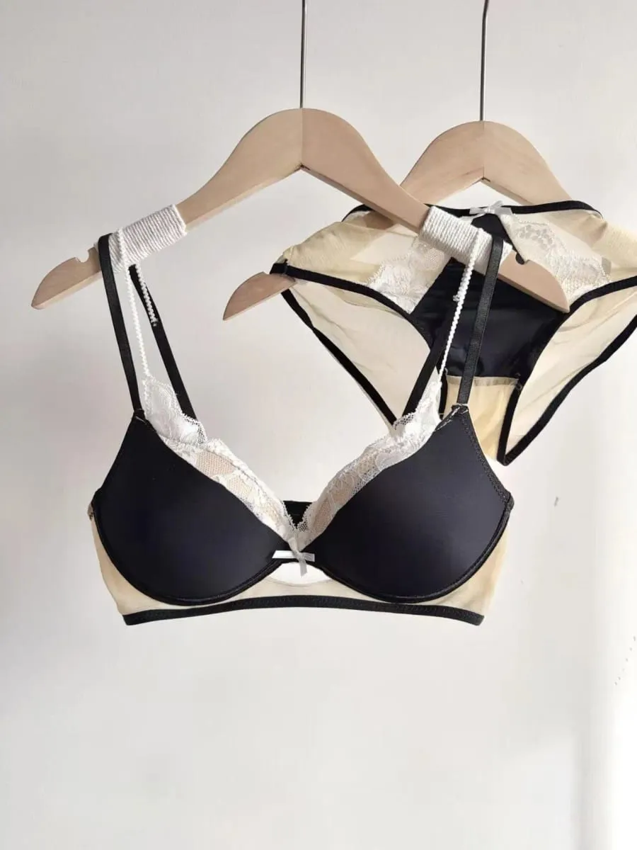 French Lace Bra Set for Women Push up Lift Gathering Double Cup Soft Comfort Small Bust Enhancer Daily Wear Lingerie Set — image 4