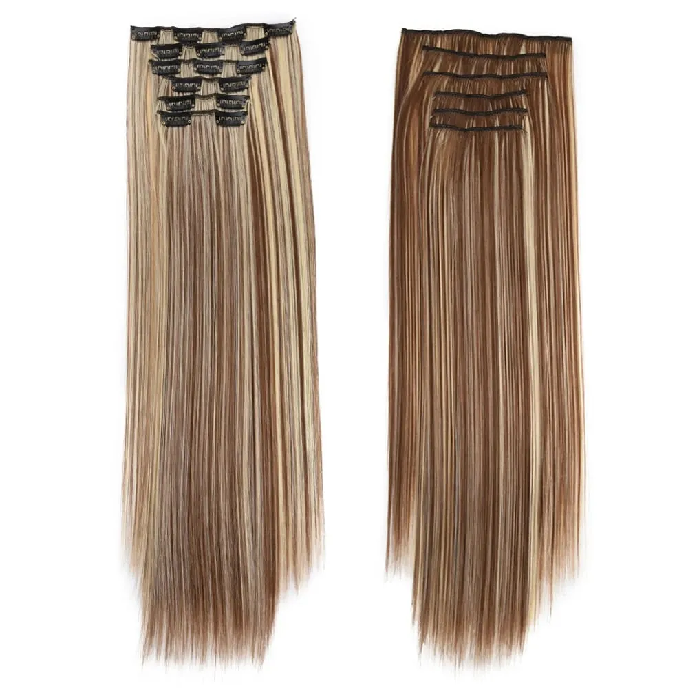 6PC Long Clip in Hair Extensions Brown Synthetic Straight Clip-in Hairpieces 24 inch Straight Hair Piece Extensions for Women — image 13