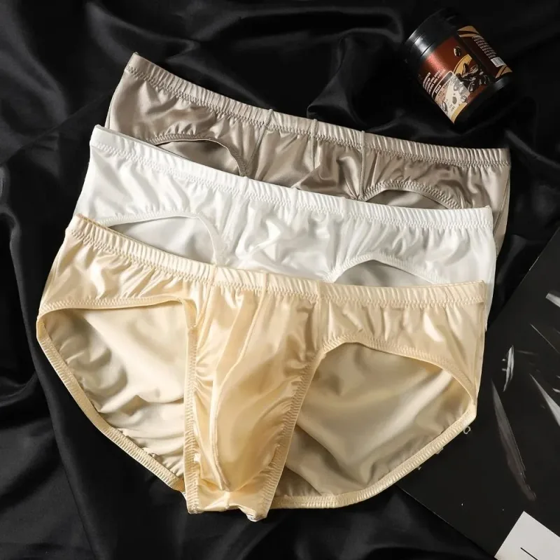 Smooth Low Waist Male Underwear Ice Silk Bulge Pouch Satin Silk Briefs Glossy Shiny Lingerie Men's Triangle Panties Youth — image 13