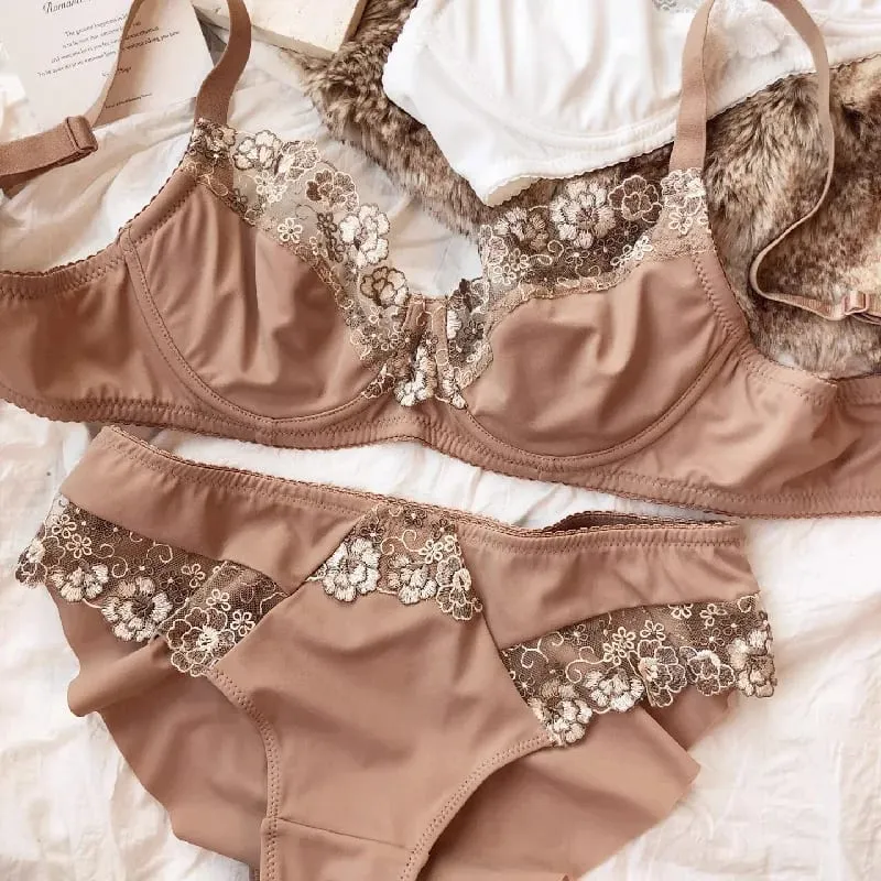 75-95 BCDEFG Summer New thin Floral Embroidery Push Up Women Sexy Underwear Sets Bra And Panty Lingerie Intimates — image 8