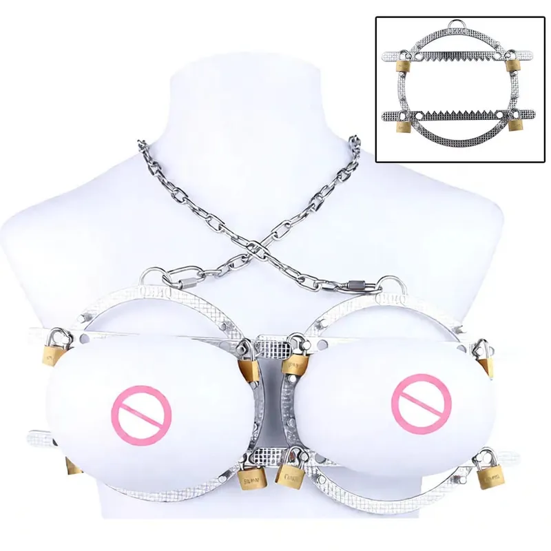 Stainless Steel Breast Bondage Chest Clamp Nipples Massager Strapon Metal Bra Nipple Teating BDSM Sex Toys For Women Men